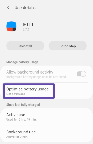 Ensure battery use is not optimised